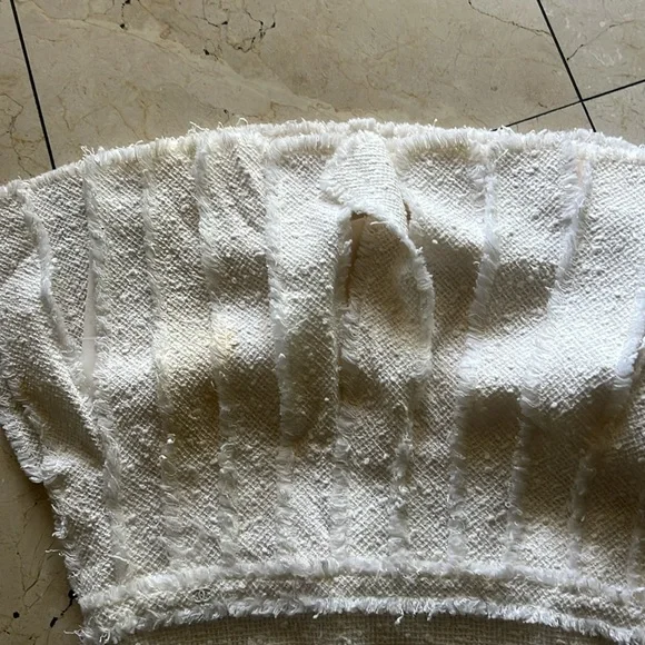 CHANEL White Tweed Fringe Sleeveless Dress Size 38